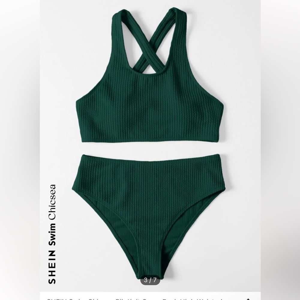 SHEIN Swim Chicsea Rib Knit Cross Back High Waisted Bikini Swimsuit